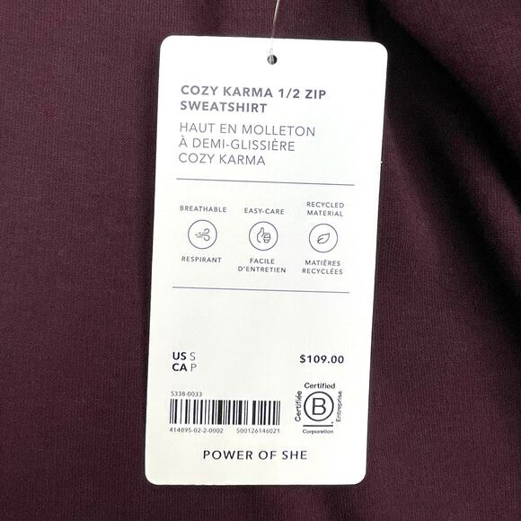Athleta Cozy Karma 1/2 Zip Sweatshirt Sz S New $109 Cabernet Red Fleece Pullover - Picture 9 of 12
